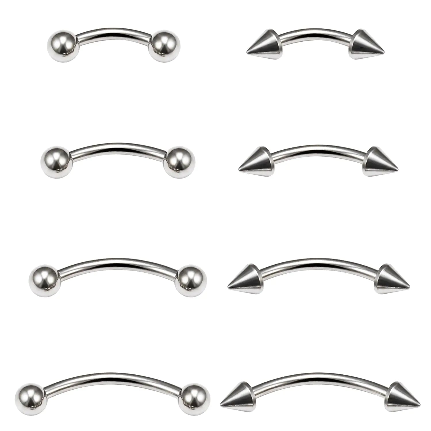 Ovxznts Eyebrow Piercing Jewelry Surgical Steel Vertical Labret Lip Jewelry Curved Barbell Tiny Eyebrow Rings Ear Rook Navel Small Belly Button Ring for Women Men Silver-tone 16g 6mm/8mm/10mm/12mm