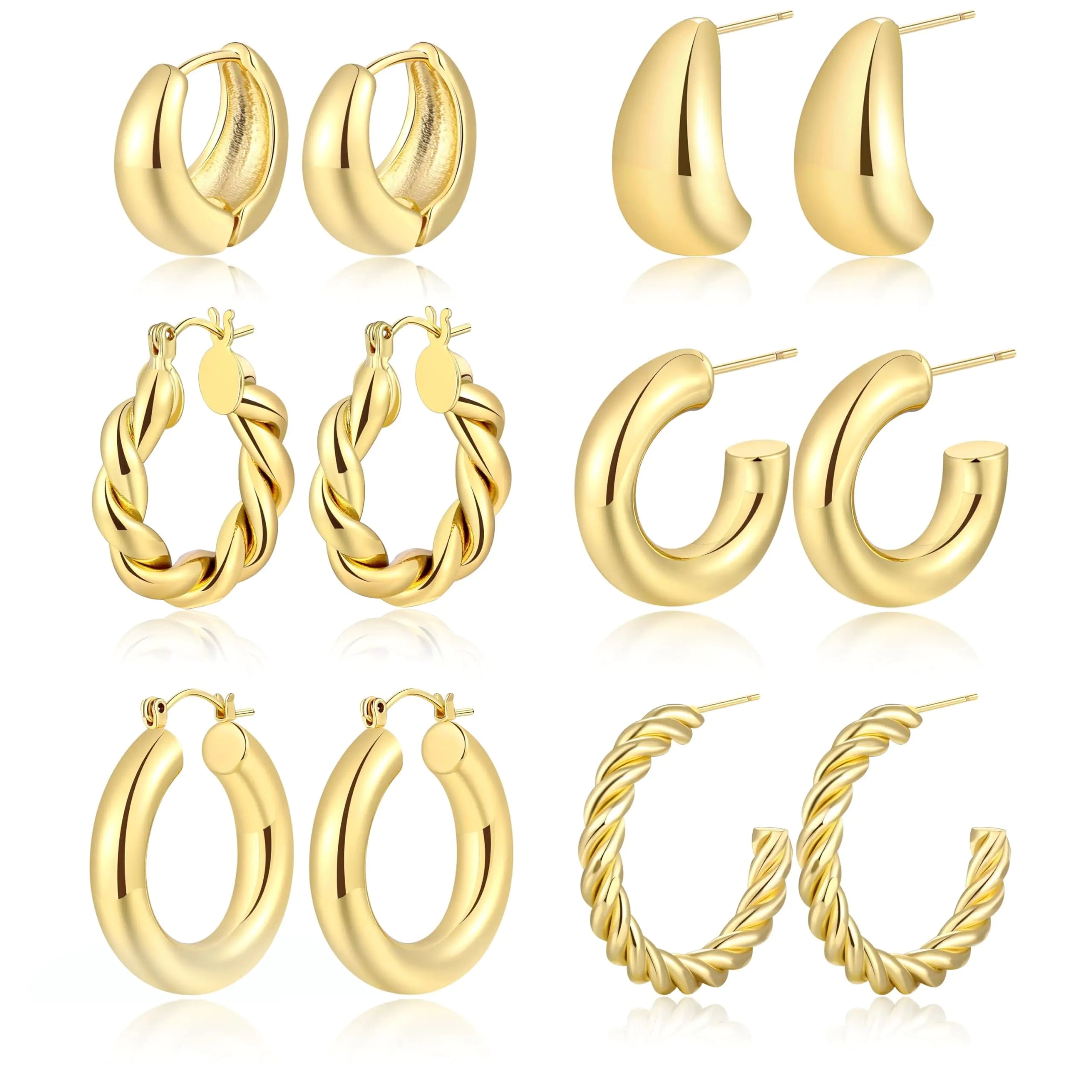 Dodder Gold Chunky Hoop Earrings for Women | 14K Gold Plated Lightweight Twisted Thick Open Hoop Earrings Set (Gold)