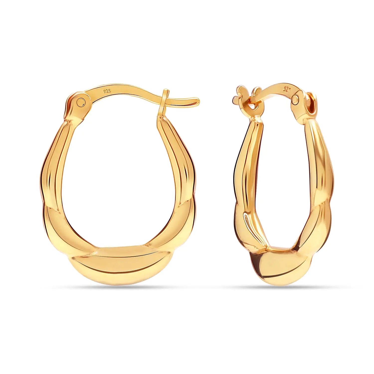 LeCalla 925 Sterling Silver Womens Chunky Hoop Earrings | 14K Gold-Plated Creole Hoop Earrings for Women | Lightweight Oval Hoop Earrings 18MM
