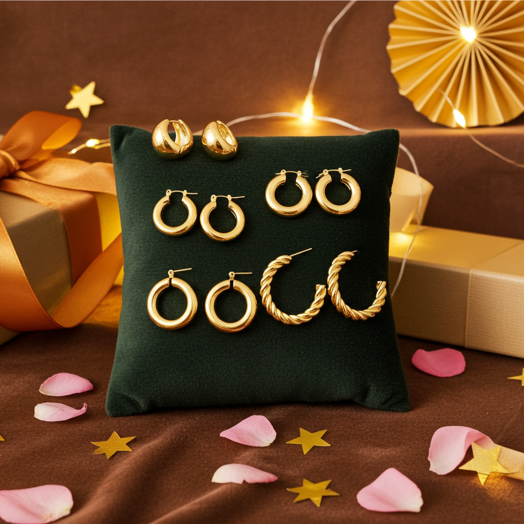 Dodder Gold Chunky Hoop Earrings for Women | 14K Gold Plated Lightweight Twisted Thick Open Hoop Earrings Set (Gold)