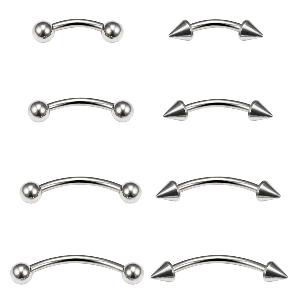 Ovxznts Eyebrow Piercing Jewelry Surgical Steel Vertical Labret Lip Jewelry Curved Barbell Tiny Eyebrow Rings Ear Rook Navel Small Belly Button Ring for Women Men Silver-tone 16g 6mm/8mm/10mm/12mm